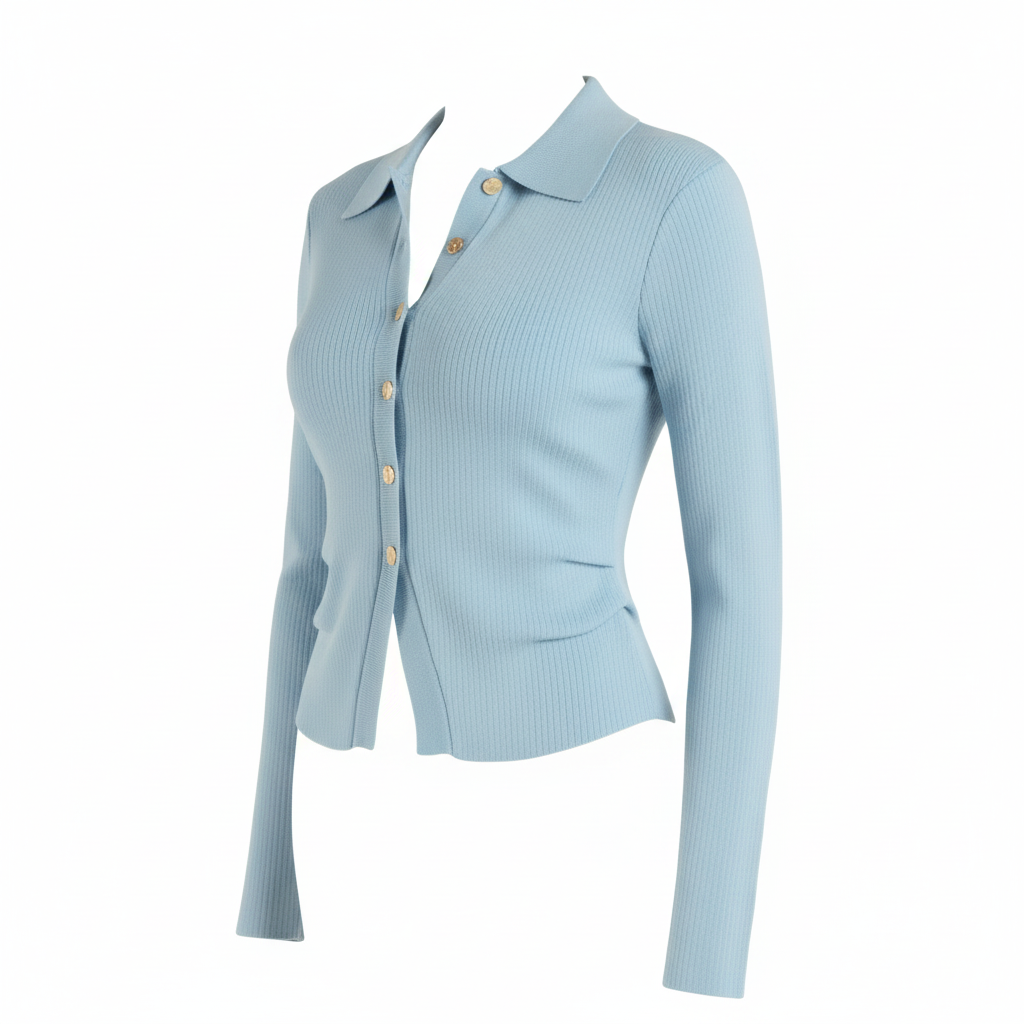 Gilet Maille Côtelée Bleu Clair