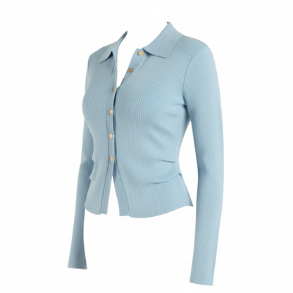 Gilet Maille Côtelée Bleu Clair