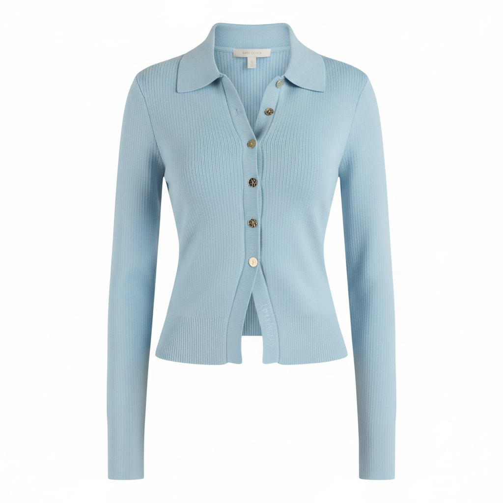 Gilet Maille Côtelée Bleu Clair