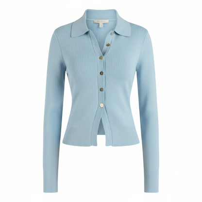 Gilet Maille Côtelée Bleu Clair