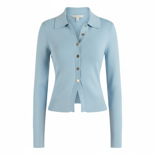 Gilet Maille Côtelée Bleu Clair