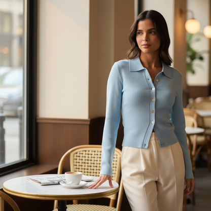 Gilet Maille Côtelée Bleu Clair